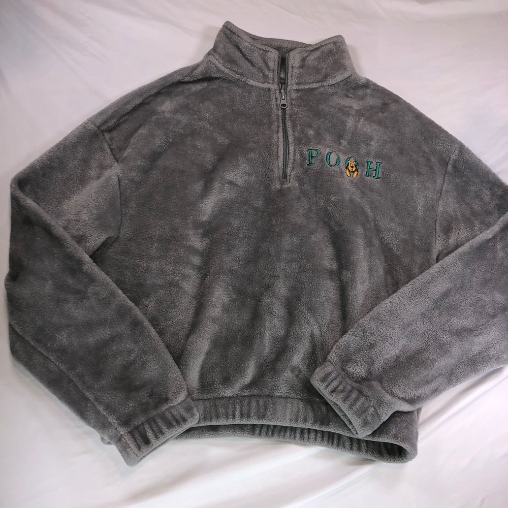 Disney Winnie the Pooh Grey Plush Fleece Quarter Zip Pullover Sweater‎ Small